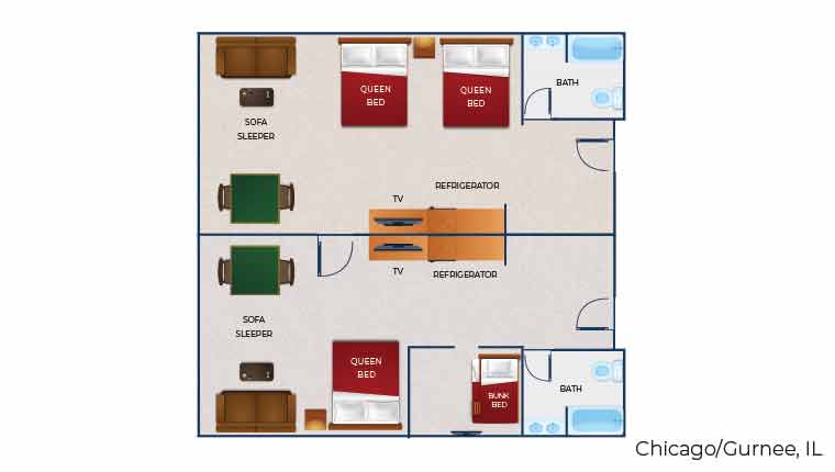 The floorplan for the Deluxe Wolf Den Suite